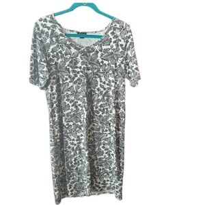 J.Jill Wearever Collection MIDI T-Shirt Dress Black & White Floral‎ Print Small